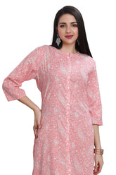 Pink Cotton Paisley Print Knee Length Kurti for women